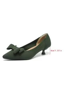 Women's Pointed Toe Casual Flats, Bow Decor, 4cm French Kitten Heel, Young Style, Suitable For Dresses, Cute Design - Green - View 16