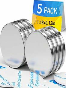 5pcs, 30x3mm Neodymium Iron Boron Super Strong Magnets - Heavy Duty Permanent Rare Earth Round Disc Magnets, Double-Sided Adhesive, Suitable For DIY Crafts, Model Building, Refrigerator Magnets, Office Supplies & Creative Projects - Silver - View 2