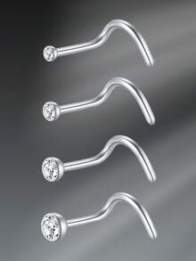 CIZME 1pc/Set 20G Titanium Steel G23 Nose Rings For Women Men,Silver Clear Diamond CZ L Shaped Nose Studs Top 1.5mm 2mm 2.5mm 3mm CZ Nose Piercing Jewelry Nose Ring Studs Jewelry - Silver - View 23