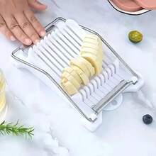 1PC Stainless Steel Spam & Egg Slicer - Manual Kitchen Tool With Non-Slip Base | Perfectly Slicing Luncheon Meat, Hard Boiled Eggs, Fruits | Dishwasher  & Easy To Clean - White - View 2