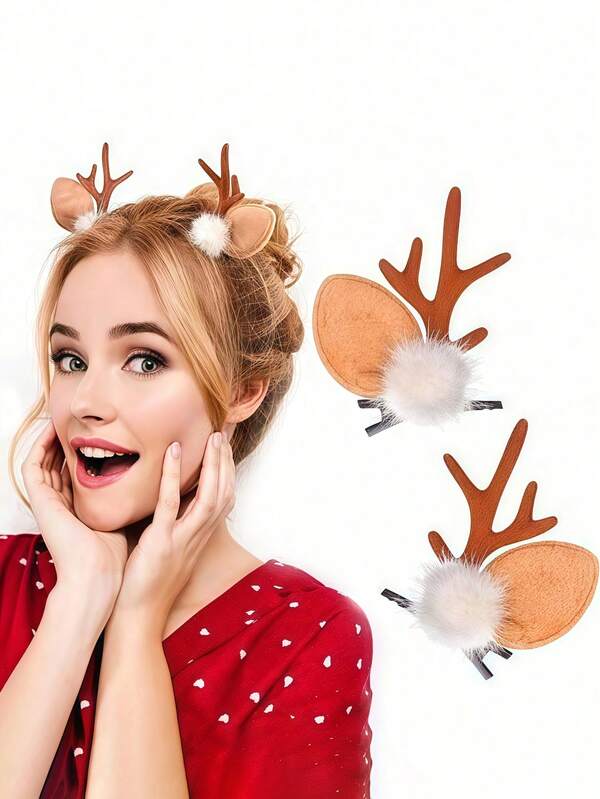 1 pièce Clip à cheveux en forme de bois de renne de Noël, accessoire de style forestier pour l'ambiance de Noël