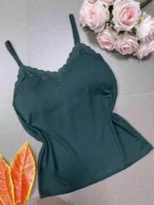 Women's Casual Lace Blouse Kit – Strappy + Padded – Daily Look - 蕾絲上衣 / 深綠色 - 查看 1