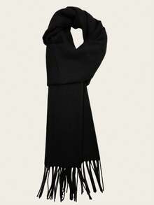 1pc Solid Color Men Scarf, Knit Tasseled Long Scarf/Neck Warmer For Autumn And Winter, Versatile Boyfriend Gift Men AccessoriesMen Scarves - Black - View 3