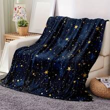 Navy Blue Flannel Fleece Throw Blanket With Gold Star And Galaxy Print Super Soft Lightweight Warm Plush Blanket For Sofa Bed Couch Living Room Bedroom Decorative Cozy Fuzzy Microfiber Blanket For All Seasons(280 GSM) - 白色 - 查看 1