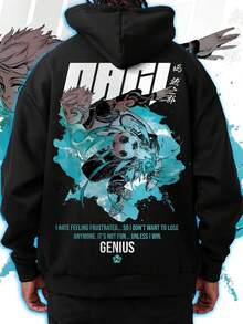 Men's Nagi Soccer Genius Hoodie - Casual Comfortable Polyester Pullover With Vibrant Print, Long Sleeves For Autumn And Winter Wear,Fall Hoodies,Men's Fall Clothes,Street Wear,Halloween,Mens Hoodies,Y2k Clothes,Jesus Hoodie,Thanksgiving Day,Nightmare Before Christmas,Christmas - 黑色 - 查看 1