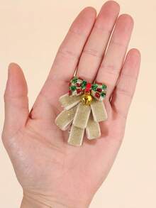 2 Peças Presilhas de Cabelo em Formato de Árvore de Natal para Meninas, Laço Cintilante com Sino, Presente de Natal Alegre, Presilhas Fofas e Doces, Grampos de Cabelo de Veludo Verde, Acessórios de Cabelo para Adolescentes - Castanho - Visão 3