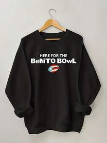 Women's Benito Bowl Game Day Sweater - Football Fan Apparel Pullover With "Here For The Bowl" Text & Bowl Logo, Casual Winter Sweaters For Games, Parties, Machine Washable Fall Outfits For Events,Graphic Crew Neck Sweatshirt, Long-Sleeve Pullover Comfy Loose Top (Perfect For Game Day And Valentine's Day) - 黑色 - 查看 7