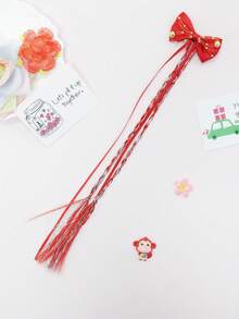 Clip de pelo con cadena de perlas doradas y lazo elegante para Navidad, clip de pelo de princesa para doble coleta, diadema con trenzas falsas con borlas, accesorio versátil para el atuendo navideño