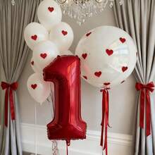 53/16件套数字气球拱门套装,包含红色和象牙色数字气球、泡泡气球、心形贴纸、白色、珍珠白和香槟金乳胶气球,适用于婚礼、生日、新娘送礼会、派对、周年纪念日、可重复使用的气球花环、个性化气球、节日装饰、优雅派对装饰、圣诞派对装饰 - 彩色 - 查看 6