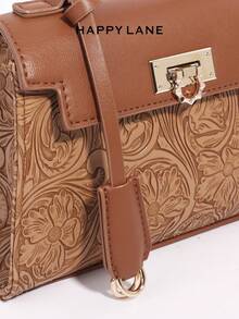 HAPPY LANE Fashionable Brown Patchwork Minimalist Style Handbag, Retro Vacation Vibe Shoulder Bag, Comes With Ribbon Accessory, Suitable For Business, Casual, Shopping, And School, Front Twist Lock Handbag, With Shoulder Strap, Crossbody Bag, Lightweight And Durable, Vintage Charm, Elegant And Unique Style For Women, Suitable For Any Occasion - Màu be - Xem 6