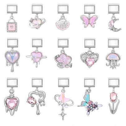 1 pieza Colgante de pulsera modular DIY intercambiable, decorado con elementos de corazón, mariposa y luna, adecuado como regalo de fiesta para amigos/parejas, aplicable para Navidad, Año Nuevo, Halloween, Día de San Valentín, diseño encantador, joyería de acero inoxidable, local, práctico y de moda, esencial de Navidad y Halloween, tono otoñal, estilo navideño