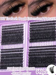 Large Capacity Eyelash Book 640pcs Russian Lash Extensions Spikes Lash Individuals 3D Volume Eyelash Clusters D-Curly Lash Clusters DIY Eyelash Extensions,50D/60D/80D/100D Reusable Individual Segmented False Eyelashes Wispy&Ultra Soft DIY Eyelash Extension At Home Lash Clusters, Eyelash Clusters, Individual Eyelashes, Lashes, Fake Lashes - Black - View 4