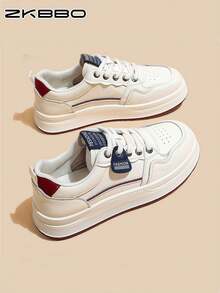 ZKBBO Women's Flat Casual Shoes, PU Material, Minimalist Design, Versatile, Lightweight & Comfortable Skate Shoes For Students, All Season