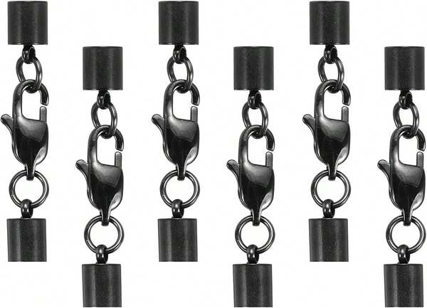 HARFINGTON 6Pcs Lobster Claw Clasp With Cord End Caps, 1.8mm ID Stainless Steel Necklace Cord Ends, Leather Fold Over Clasp Connector For Bracelet DIY Crafting Jewelry Making, Black(Style 1)