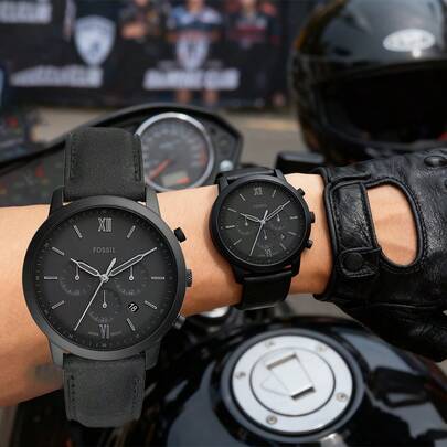 Fossil Reloj de pulsera cronógrafo de cuarzo para hombres, de moda versátil, esfera redonda azul, correa de cuero genuino, estilo casual de negocios, esencial para el uso diario, diseño minimalista, adecuado para el trabajo y los viajes, también un regalo ideal para el novio o el padre. FS5453