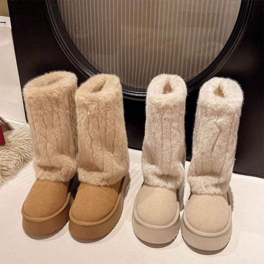 Women Mid-Calf Boots - Màu Khaki - Xem 1