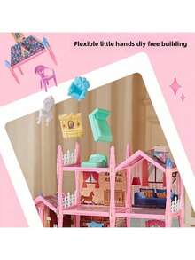 Maison de poupée château charmante de princesse - Résine ABS multicolore avec des lumières scintillantes, style villa sur plusieurs étages avec toit et escaliers décorés, cadeau d'anniversaire ou de Noël idéal