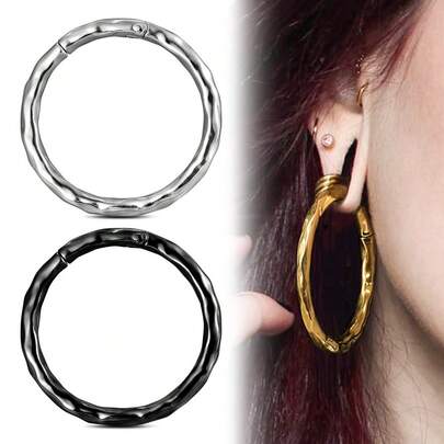 1pc 5mm 4g Stainless Steel Round Hoop Earrings, Fashion Textured Ear Plugs Ear Stretchers Body Piercing Jewelry