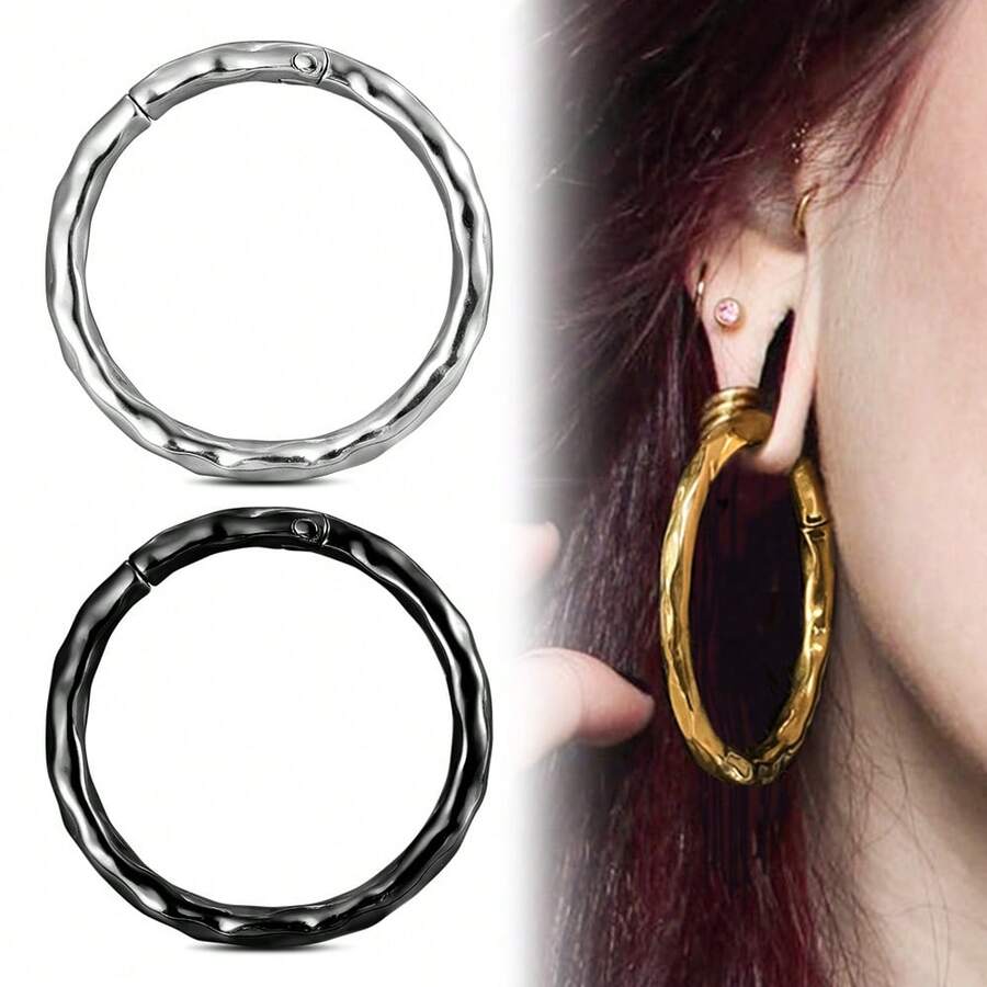 1只5毫米4克不锈钢圆形耳环，时尚纹理耳塞耳廓扩张器身体穿刺饰品 - 1528 - 查看 1