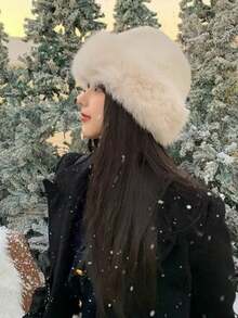 新款蓬松毛绒渔夫帽 保暖巴拿马帽 女士女孩加厚保暖贝雷帽 护耳帽 冬季帽子 女士圣诞礼物 - 彩色 - 查看 4