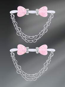 CIZME 1 对可爱仿珍珠乳环非穿孔乳头环适用于女性，假乳头环带心形链假乳头环可调节假乳头环