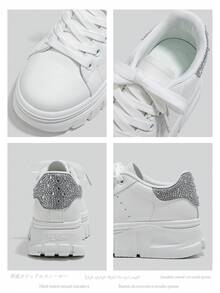 Alan Vincent[Thick Soled Height Increase Series]Lwhite Shoes For Women 2025 New Sneakers Thick-Soled Height-Increasing Casual Sports Shoes Ladies Platform Shoes Comfortable And Fashionable Suitable For Daily Wear Diamonds On The Heel