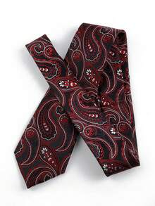 ZLQ&GOU 1pc Black & Red Cashew Flower Pattern Men's Necktie, 8cm Paisley Jacquard Tie, Suitable For Wedding, Business Wear