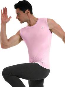 GYHSRunhit Sleeveless Compression Shirt Men Top Athletic Muscle Shirts Men - 淺粉色 - 查看 6