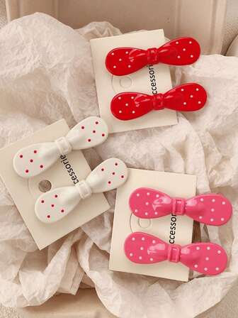 6pcs Cute Polka Dot Bow Hair Clips, White/Red/Pink Polka Dot Bow Hair Clips, Unique Fun Hair Clips, Versatile Bangs & Side Clip, Suitable For Parties, Daily Wear, And Theme Events, Holiday Gift Hair Accessories