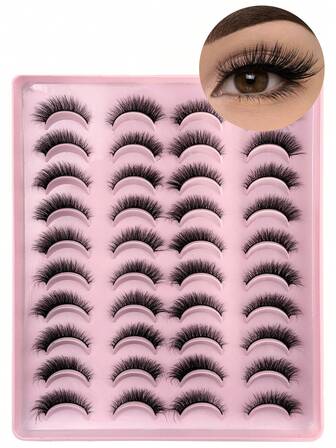 Hinarin 20 对假睫毛纤细猫眼睫毛仿貂睫毛自然蓬松浓密睫毛延长自然浓密假睫毛旅行必备化妆工具