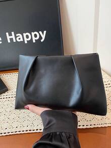 新款春夏时尚纯色手拿包、褶皱云朵包、纯色休闲信封包、化妆包、旅行配件包、内衬包、洗漱包、收纳袋 - 黑色 - 查看 6