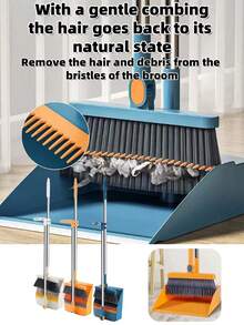 Multi-Functional Vertical Broom And Dustpan Three Pieces Set, Rotatable Non-Stick Hair Scraper Water Scraper Broom Dustpan Combination Set, Flexible Cleaning Combination, Suitable For Home Use - Suitable For Living Room, Bedroom, Bathroom, Kitchen, Courtyard And Other ScenesCan Be Used For Home Decoration, Car Decoration, Office Desk Decoration, Dining Table Decoration, Teacher's Day Gift, Birthday Gift - Multicolor - View 2