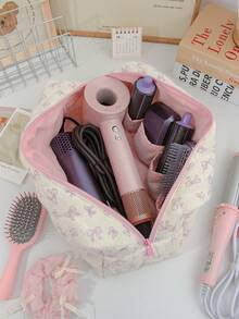 1pc Large Capacity Bow Hair Dryer Storage Bag With Multi-Pocket Cute Hair Tool Storage Bag Travel Carrying Organizer Bag Quilted Hair Dryer Storage Case Crimping Hair Tools Storage Bag Hair Straightener Storage Bag Flat Curl Iron Travel Organizer - Multicolor - View 8