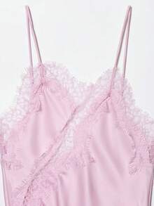 DEEKA Summer New Women's Fashion Sexy Asymmetric Lace Dress, European And American Style - Pink - View 3