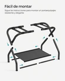 SONGMICS Estante de Equipaje, Juego de 2, Soporte para Maletas con Estante, Dormitorio, Hotel, Soporta hasta 50 kg, 69 x 38 x 52 cm, Negro - Negro - Ver 7