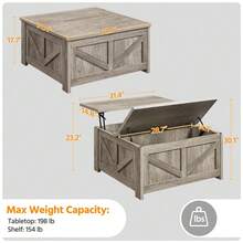 Butterslay 1pc Farmhouse Lift-Top Coffee Table With Flip Top, Storage Table With Hidden Compartments, Center Table For Small Space, Guest Room, Living Room, Apartment - Xám - Xem 5