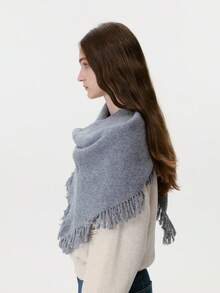 1 Stück Damen Wollmischung gefranstes gestrickter Dreieckschal, hochwertig retro Unisex dicker warmer Schal, geeignet für Outdoor, Urlaub, Skifahren, Eislaufen, Herbst/Winter - Verschiedenfarbig - Übersicht 6