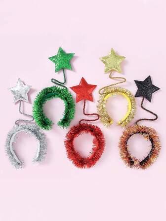 1 st glänsande stjärnhårband, färgglad glittrande stjärna och metalltrådsdesign, halkfri håraccessoar, perfekt för fester, juldekorationer, julfestgåvor, nyårsevenemang, dagliga fester, hårband med hårring för kvinnor