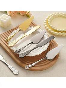 2/3/4 Pieces Set Stainless Steel Cake Cutlery Set With Floral Handle, Professional Cake Cutting Tool, Wedding Gift - Multicolor - View 7