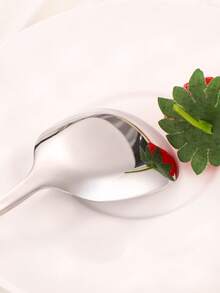 1pc Stainless Steel Flat Head Large Soup Spoon With Cute Cat & Dog Pattern, Household Dining Spoon