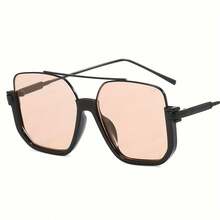 1pc Large Frame Double Bridge Half Frame Retro Personality Fashion Glasses, Suitable For Daily Street Shooting And Parties - Black - View 1