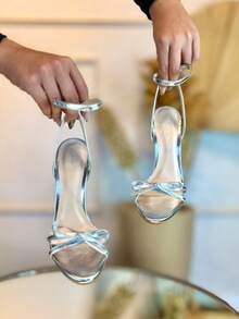 Angela Galvão Women's Sandals With 11cm Bow - Metallic Silver - View 6