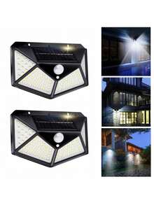1/2/4/6/8pcs 100 LED Solar Lights, Solar Wall Lights, Solar Night Lights, Garden Lights, Garage Lighting, 1200mAh Lithium-Ion Battery, Waterproof ABS Material, 3 Modes With Motion Sensor, Suitable For Halloween/Christmas/Thanksgiving/Bedroom/House/Outdoor/Wall/Patio Decor