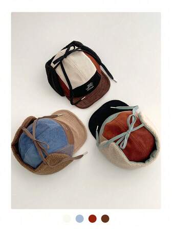 灯芯绒撞色保暖内衬保暖护耳帽，冬季骑行滑雪防风飞行员帽，新款拼接灯芯绒女式飞行员帽，户外滑雪防风保暖护耳棒球帽