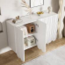 Sideboard, Teardrop-Shaped Sideboard With Molded Doors And Cushion Hinges - White + Particle Board - View 2