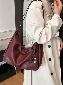 Fashionable Large Capacity Shoulder Tote Bag For Women, Design - Burgundy - View 5