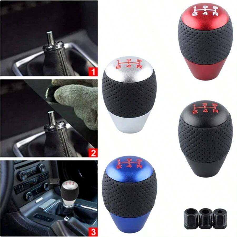 5 速换档旋钮，带 M8、M10、M12 适配器，通用铝合金汽车换档旋钮，皮革换档杆 - 均碼 - 查看 1
