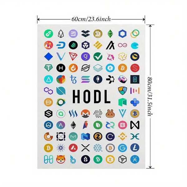 1 pieza Lienzo enrollado de arte de pared con iconos de HODL de criptomonedas sin marco - Material de tela de alta calidad, póster con temática de criptomonedas de colores mixtos para inversores
