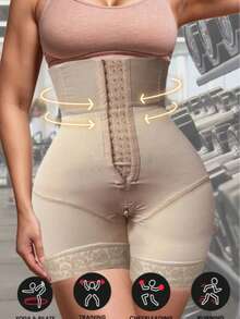 New High Waist Shapewear Shorts, Tummy Control Shaping Shorts With Zipper, Suitable For Various Occasions And Sports - Apricot - View 12