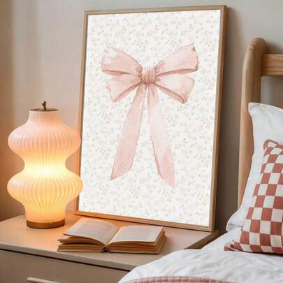 1幅带框/不带框柔粉色蝴蝶结花卉图案婴儿房帆布海报，温馨女宝宝房间学院风墙面艺术帆布画，简约多巴胺美学装饰画，适用于宿舍、儿童房、客厅、卧室、现代家居装饰